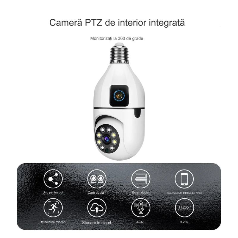 caméra de surveillance  en forme d'ampoule à double objectif