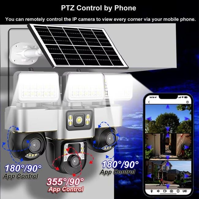 Caméra de surveillance solaire 12MP 3PTZ 3 objectifs 3 écrans wifi 4G