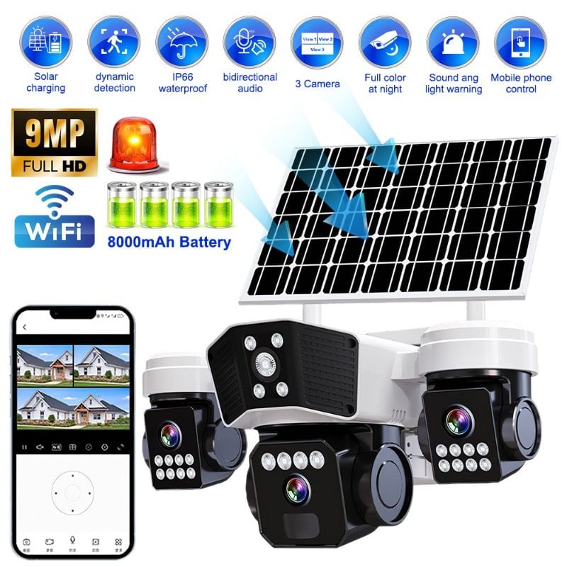 đ· CamĂ©ra de Surveillance Solaire Multi-Objectifs â SĂ©curitĂ© Intelligente 24h/24 -