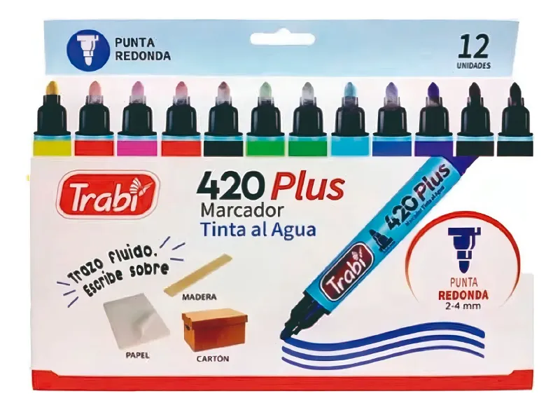 CAJA X 12 MARCADORES TRABI AL AGUA