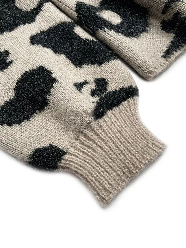 Long Sleeves Loose Contrast Color Leopard Print Cardigan Tops