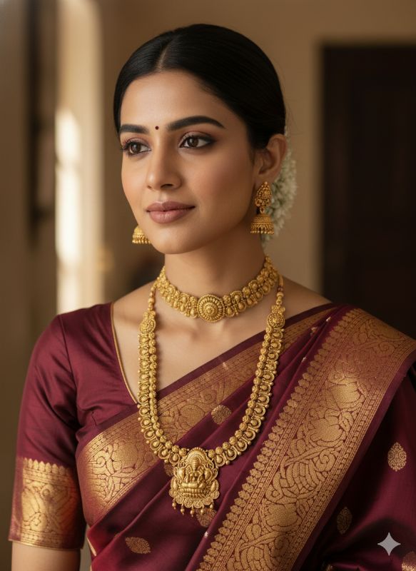 Gold Plated Traditional South Necklace Set-GP025