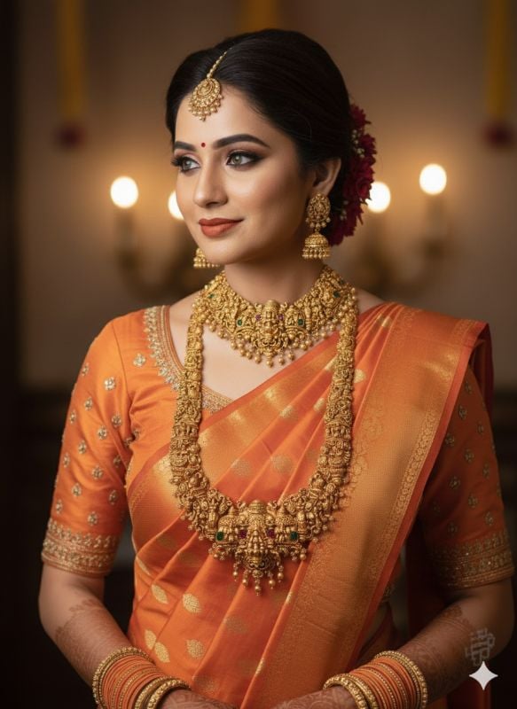 Gold Plated Traditional South Combo Necklace Set-GP003