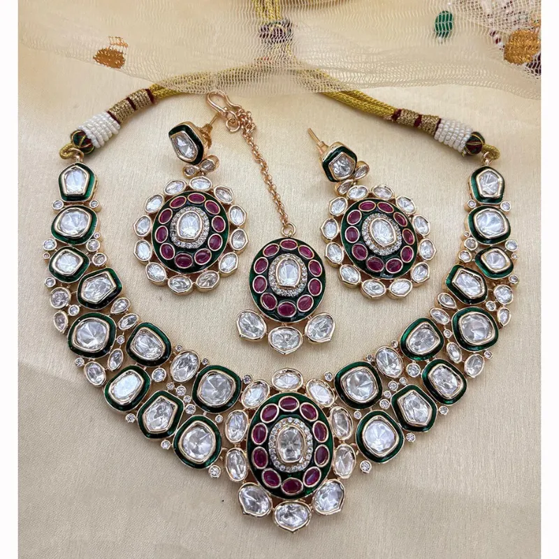 NAFJ Traditional Polki Kundan And Meenakari Designer Necklace Set-SB003