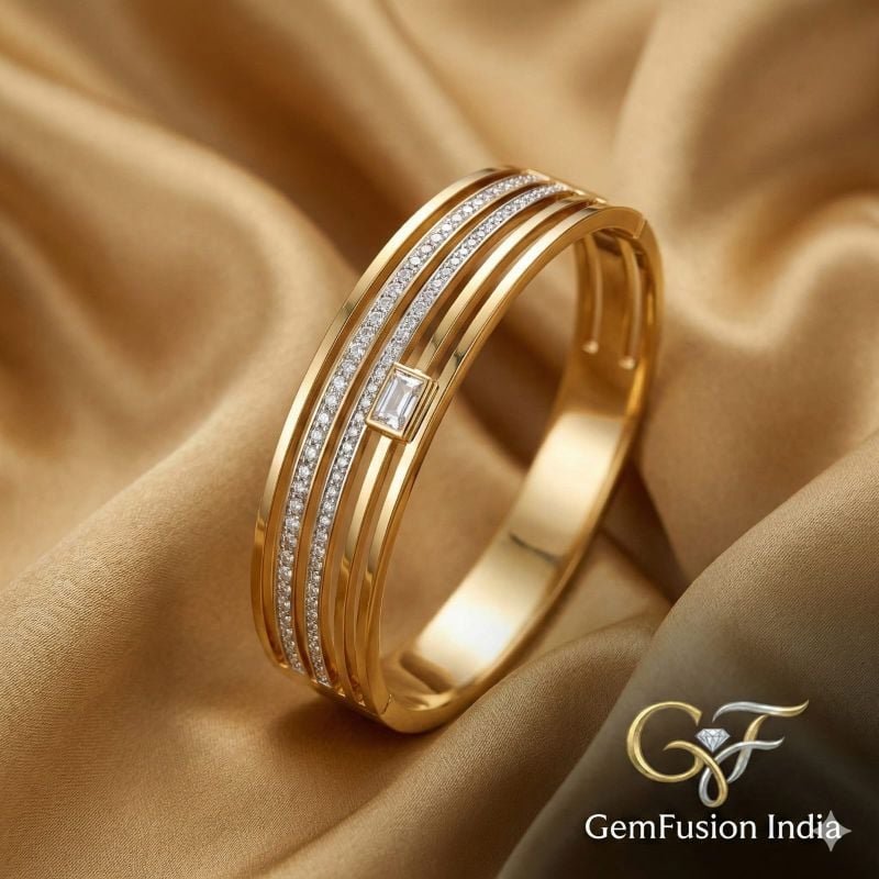 Anti Tarnish Jewellery, 18K Gold Plated Stainless Steel Openable Crystal Bracelet for Women Stylish-B003