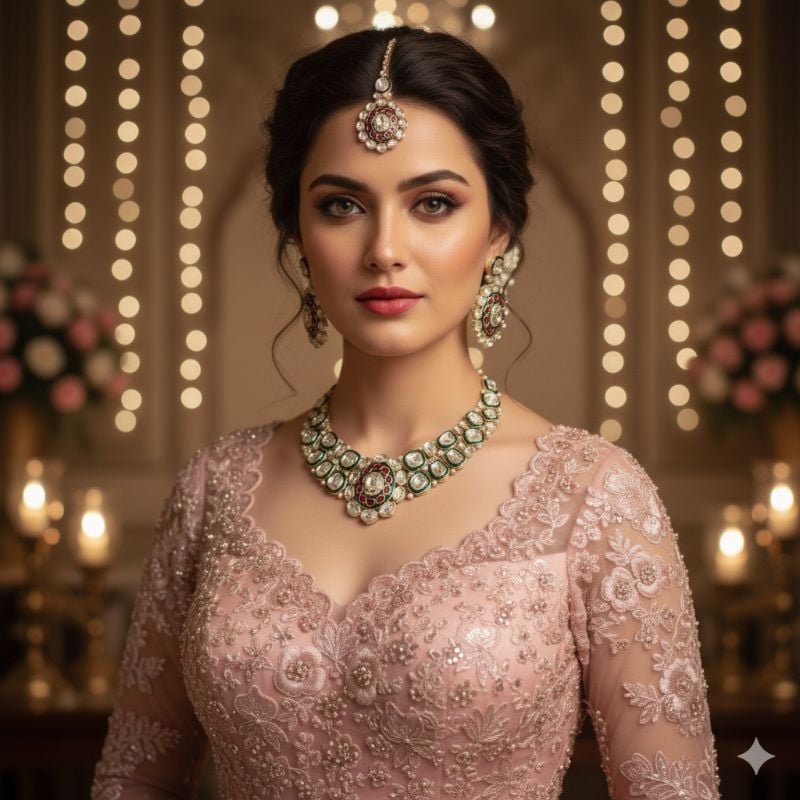 NAFJ Traditional Polki Kundan And Meenakari Designer Necklace Set-SB003