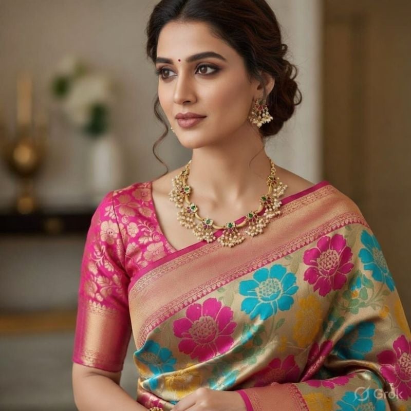 Lotus Design Flower Shaped Gold Plated Necklace Set-GP038