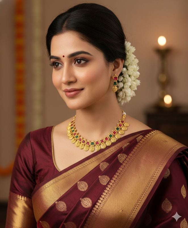 Gold Plated Traditional South Necklace Set-GP030