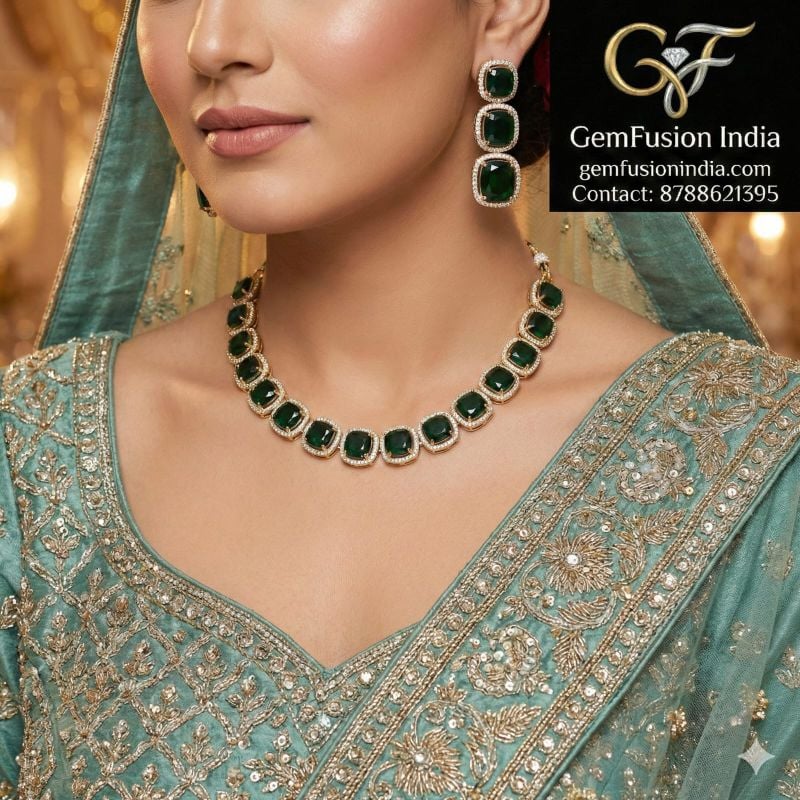 Elegant Silver Plated American Diamond Neclace Set For Women-AD005