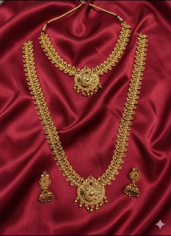 Gold Plated Traditional South Combo Necklace Set-GP007