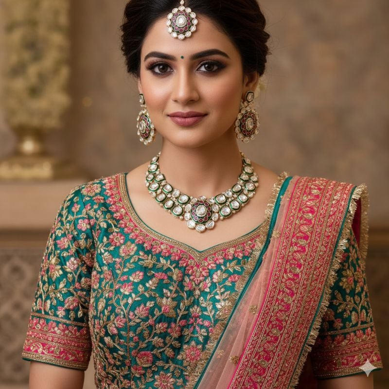 NAFJ Traditional Polki Kundan And Meenakari Designer Necklace Set-SB003