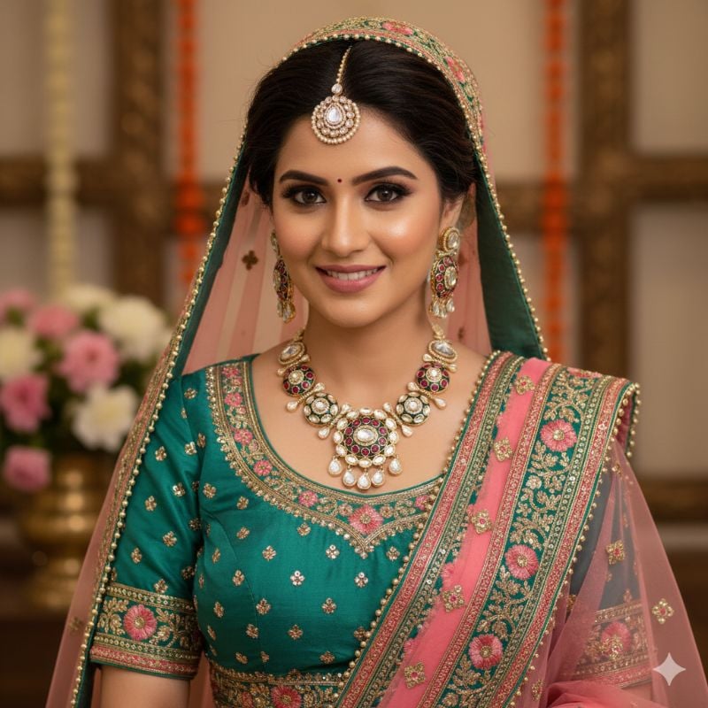 NAFJ Traditional Polki Kundan And Meenakari Designer Necklace Set-SB002