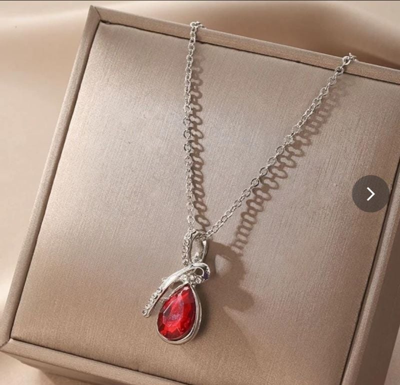 Austrian Crystal Red Water Drop Pendant Necklace With Chain For Women- P002