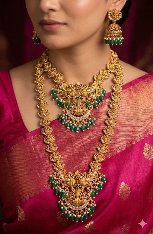 Gold Plated Traditional South Combo Necklace Set-GP002
