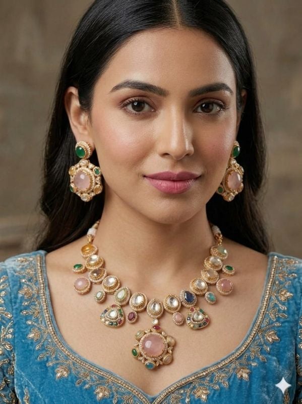 INTERNATIONAL FASHION JEWELLERY Traditional Multicolor SABYASACHI Inspired Stone Statement Necklace Set for Women