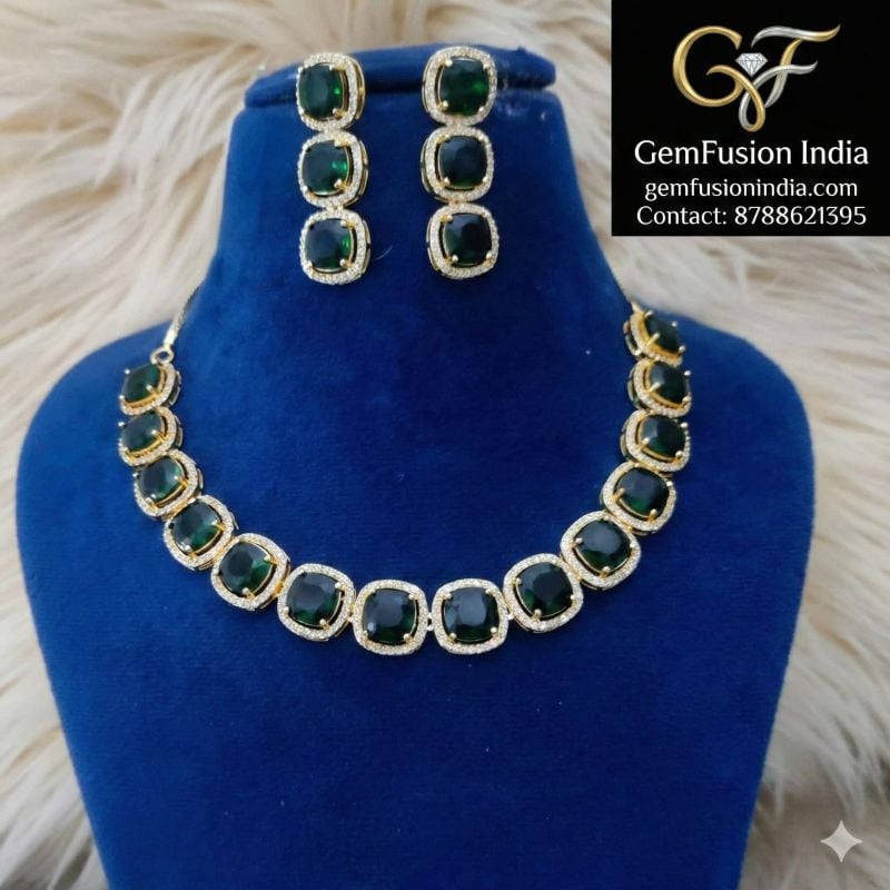 Elegant Silver Plated American Diamond Neclace Set For Women-AD005