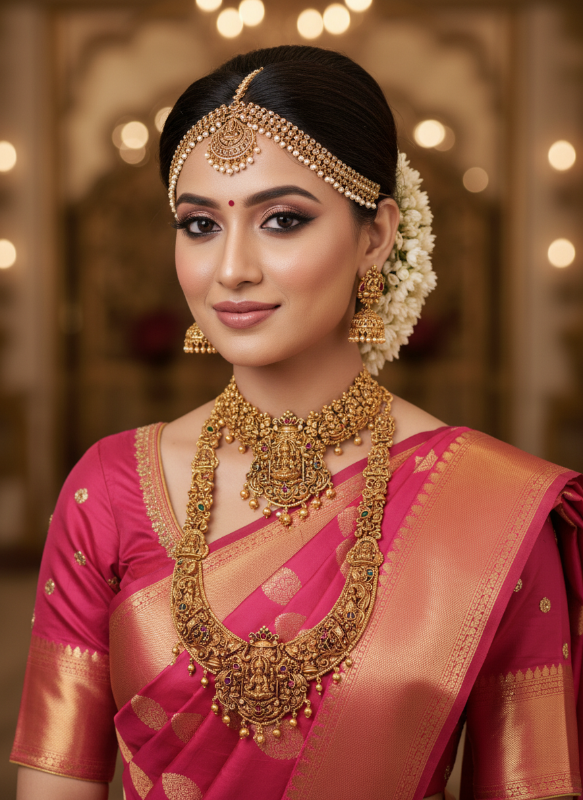 Gold Plated Traditional South Combo Necklace Set-GP001