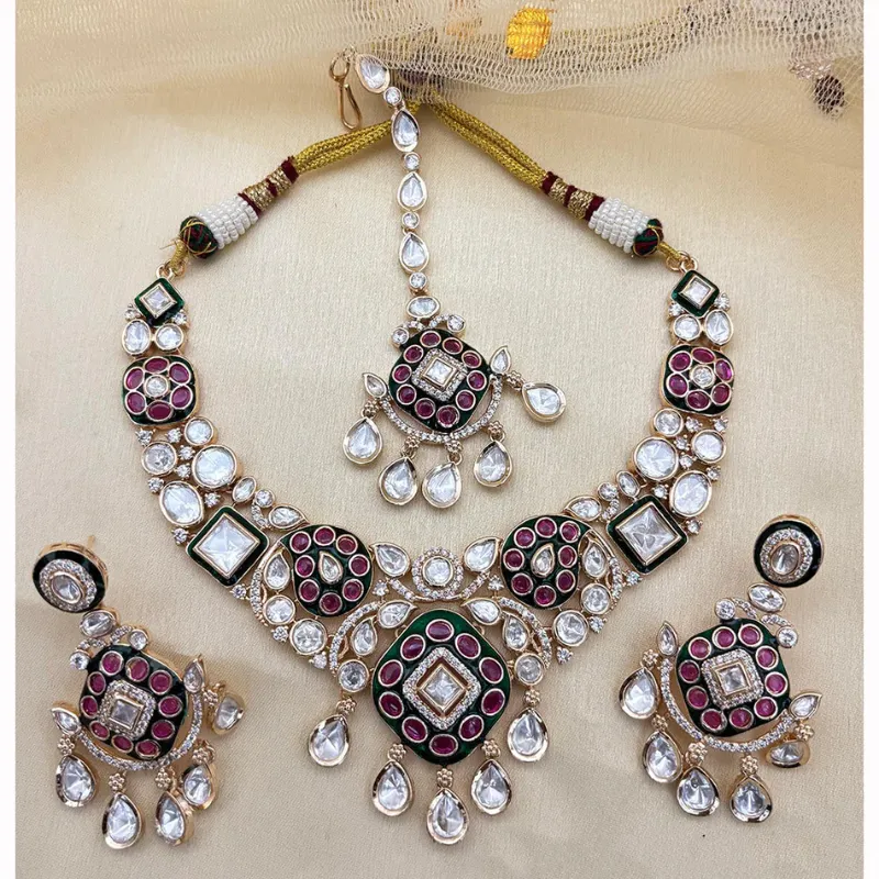 NAFJ Traditional Polki Kundan And Meenakari Designer Necklace Set-SB002