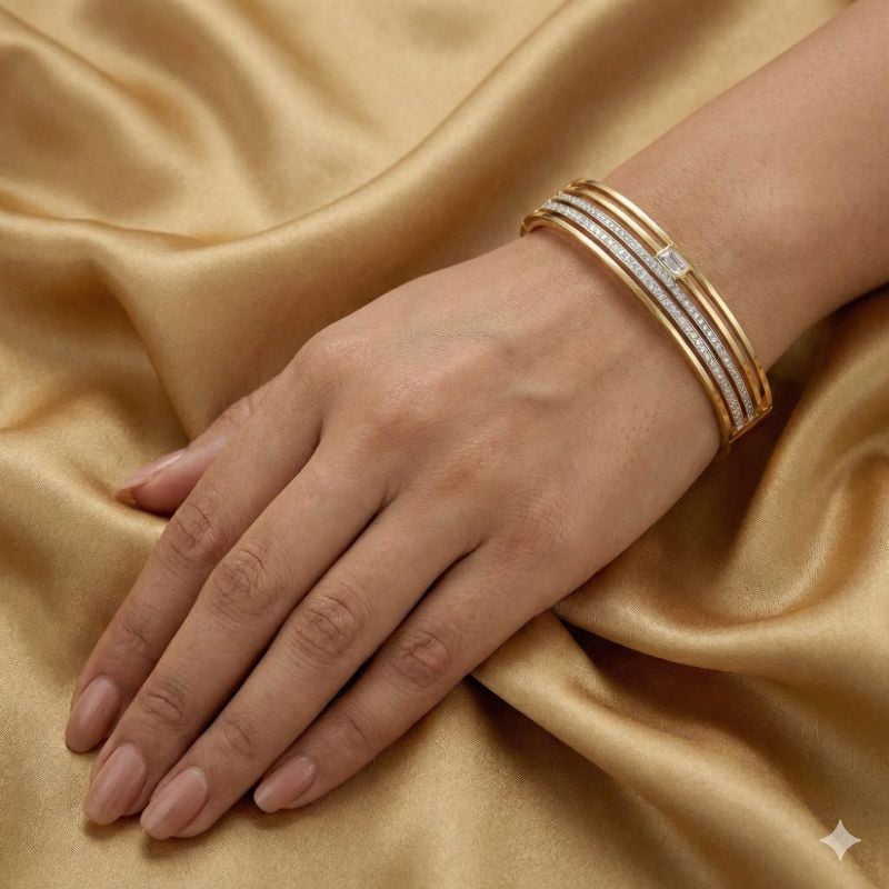 Anti Tarnish Jewellery, 18K Gold Plated Stainless Steel Openable Crystal Bracelet for Women Stylish-B003