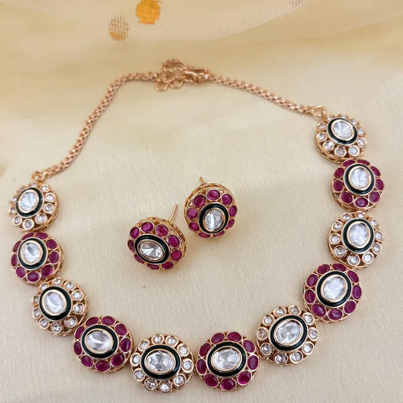 NAFJ Traditional Polki Kundan And Meenakari Designer Necklace Set-SB005