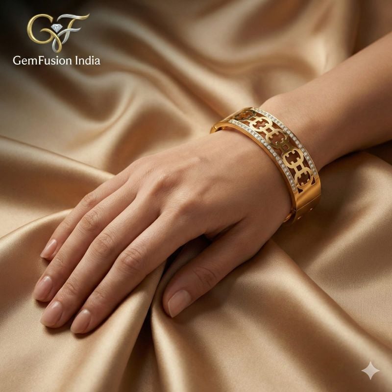 Anti Tarnish Jewellery, 18K Gold Plated Stainless Steel Openable Crystal Bracelet for Women Stylish-B002