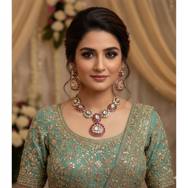 NAFJ Traditional Polki Kundan Meenakari And Designer Necklace Set-SB006