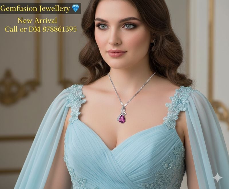 Austrian Crystal Pink Water Drop Pendant Necklace With Chain For Women- P001