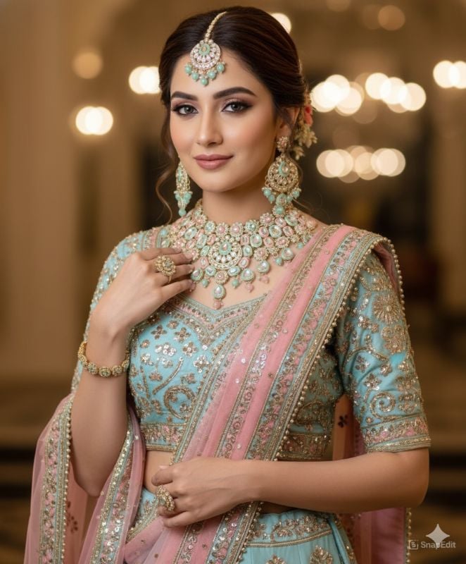 Latest Stylish Kundan Choker Wedding Party Traditional Bridal Necklace Jewellery Set For Women-B002