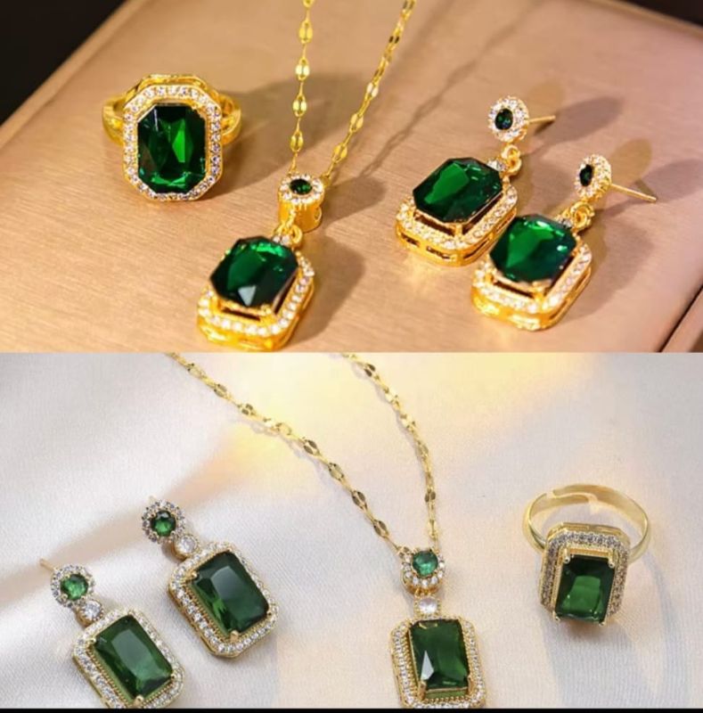 Silver Plated Luxury American Diamond Tear Drop Halo Crystal Pendant & Earrings Jewellery Set For Women & Gift For Girls - P0084