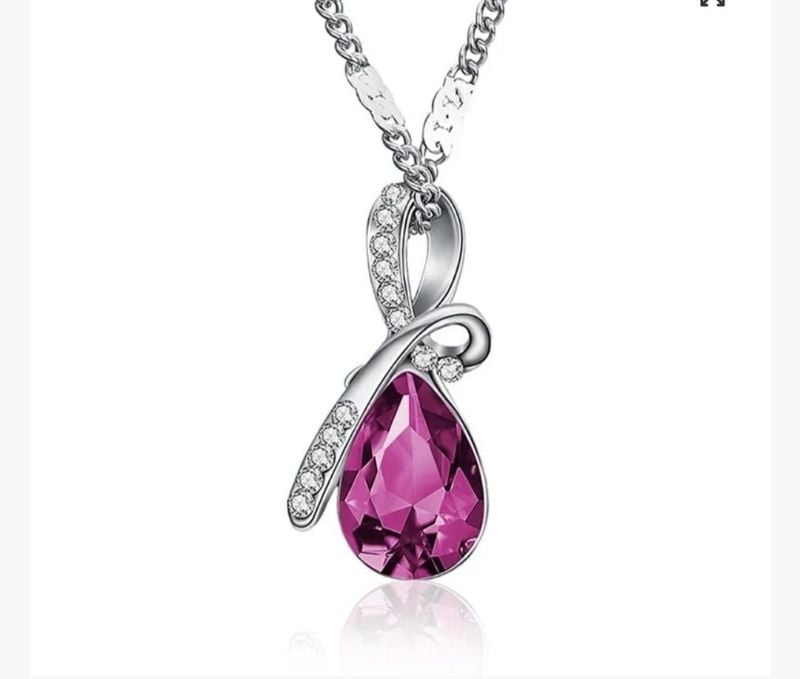 Austrian Crystal Pink Water Drop Pendant Necklace With Chain For Women- P001