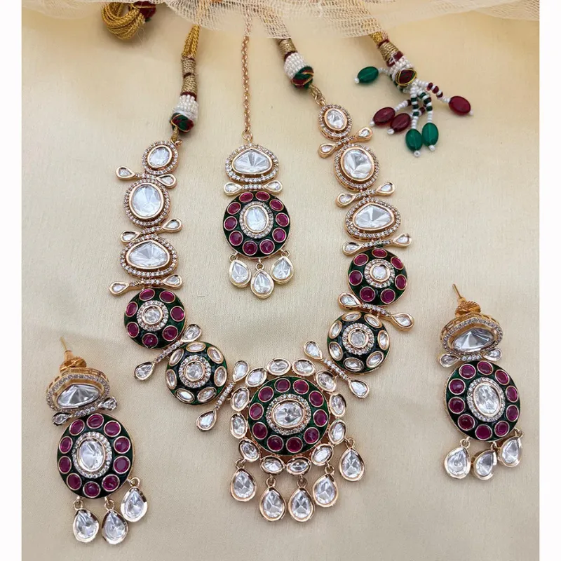 NAFJ Traditional Polki Kundan And Meenakari Designer Necklace Set
-SB004