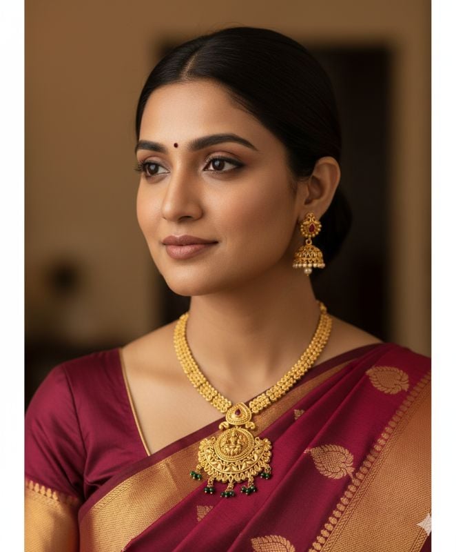 Gold Plated Traditional South Necklace Set-GP028