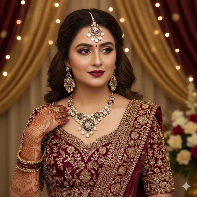 NAFJ Traditional Polki Kundan And Meenakari Designer Necklace Set
-SB004