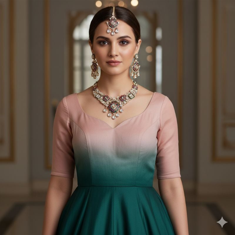 NAFJ Traditional Polki Kundan And Meenakari Designer Necklace Set-SB002