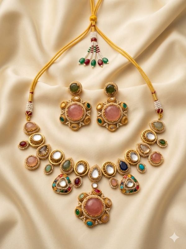 INTERNATIONAL FASHION JEWELLERY Traditional Multicolor SABYASACHI Inspired Stone Statement Necklace Set for Women