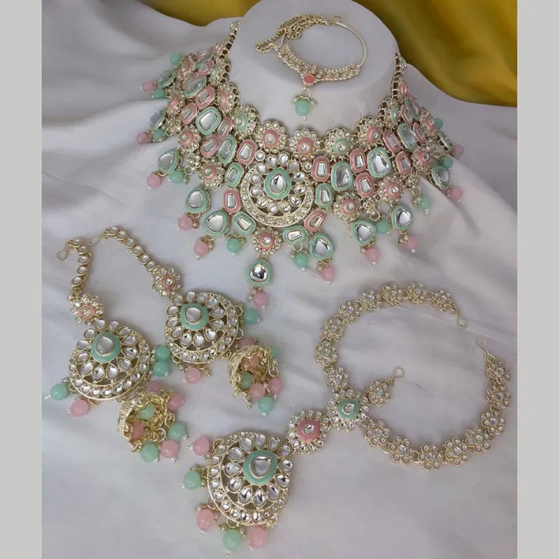 Latest Stylish Kundan Choker Wedding Party Traditional Bridal Necklace Jewellery Set For Women-B002