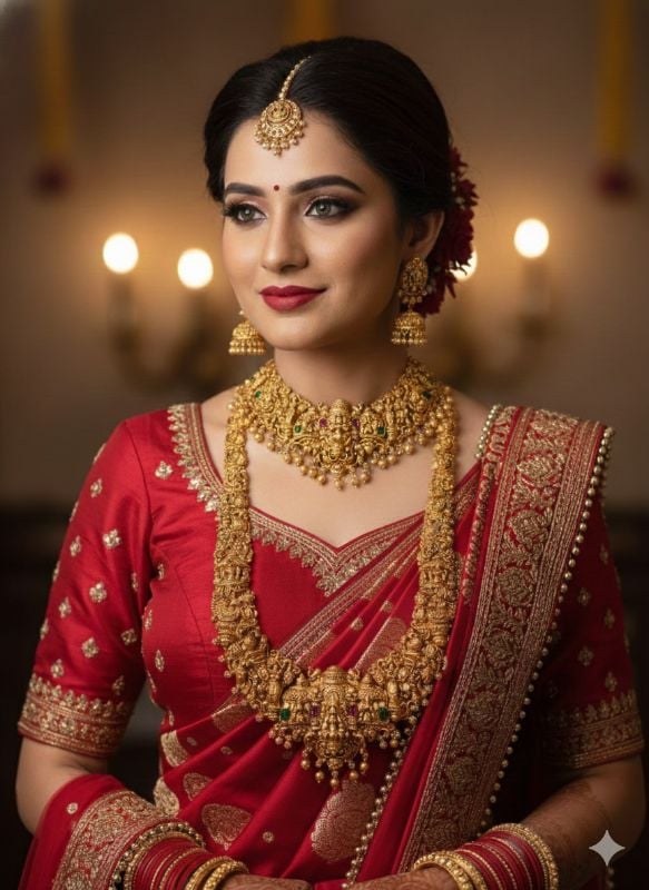 Gold Plated Traditional South Combo Necklace Set-GP003