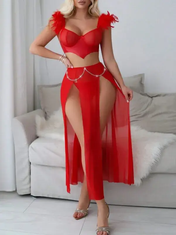 Conjunto de 3 piezas con adorno Parche De Plumas