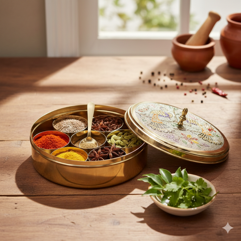 Brass Masala/ spice Box  8 inch