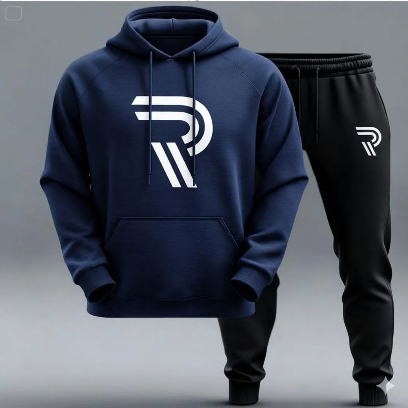 Men's contrast R printed hooded