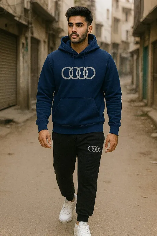 Contrast Blue Audi Printed Hoodie Track Suit