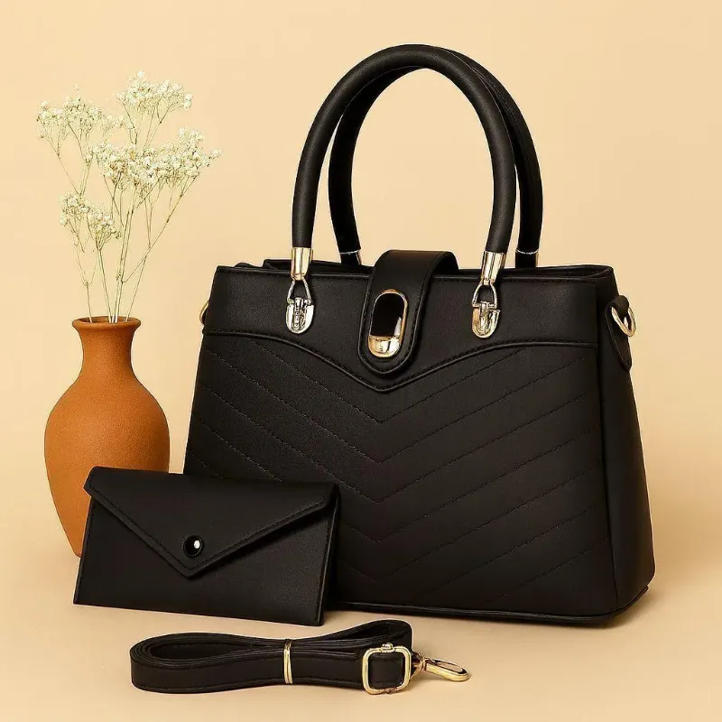 Women's PU Leather Plain Hand Bag Set01
