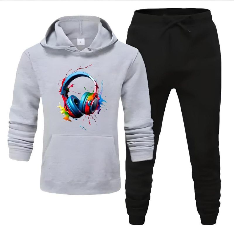 Men's Fleece Printed Hoodie Track Suit