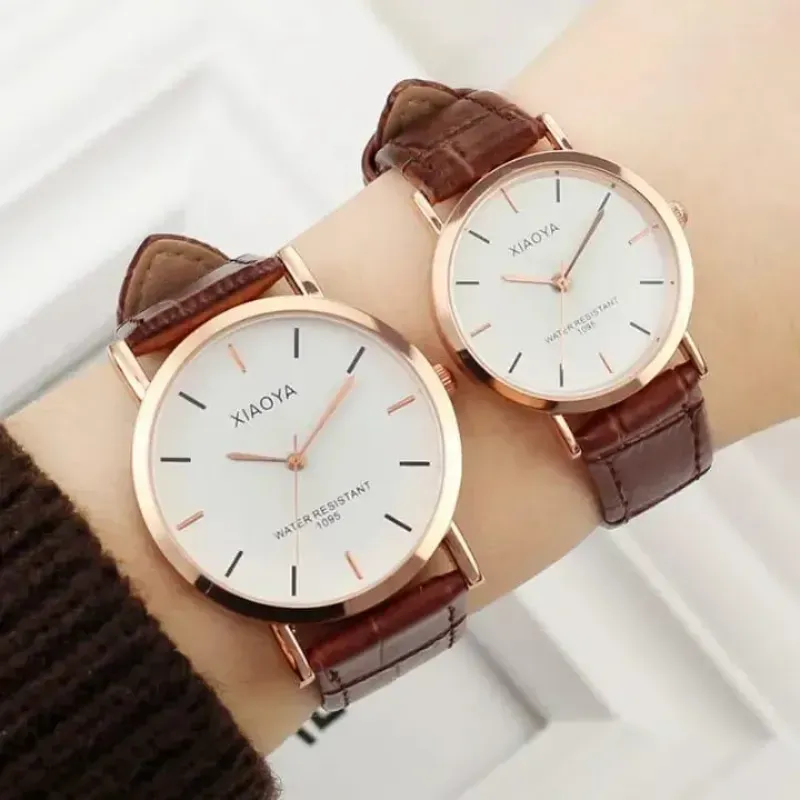Stylish Unisex Analogue Couple Watches - 2 Pcs in Leather 001
