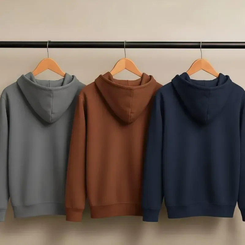 3 Pcs Men's Fleece Plain Hoodie