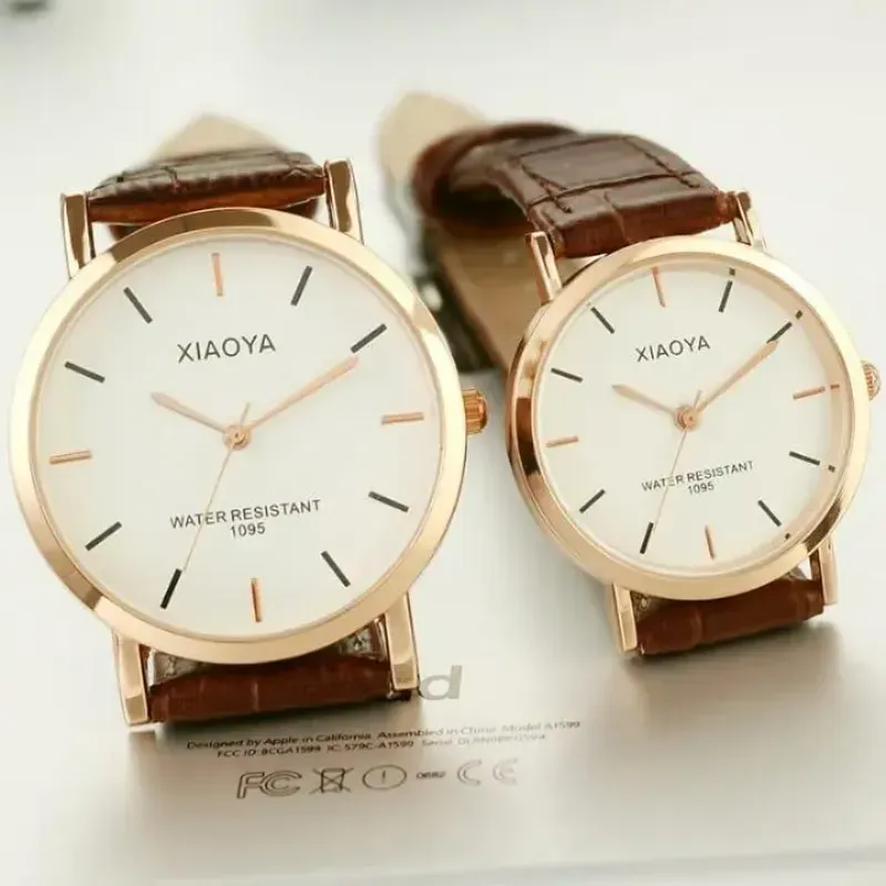 Stylish Unisex Analogue Couple Watches - 2 Pcs in Leather 001