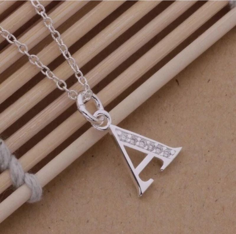 Silver Initial A-Z Letter Pendant Necklace