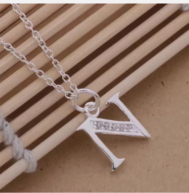 Silver Initial A-Z Letter Pendant Necklace