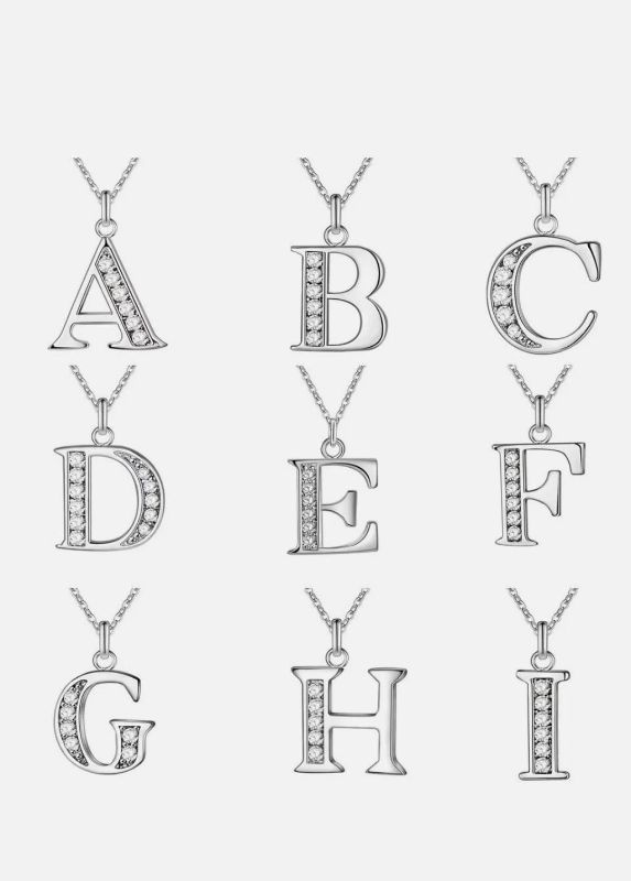 Silver Initial A-Z Letter Pendant Necklace