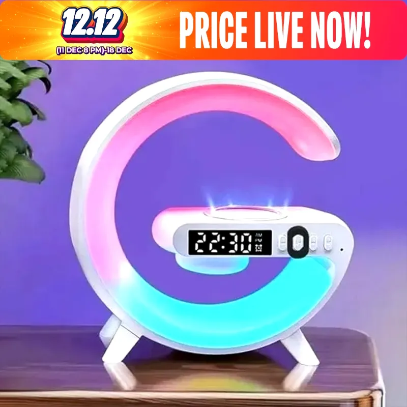 G63 4 In 1 Bluetooth Speaker 10W Multifunctional Wireless Charger LED Atmosphere RGB Night Light Alarm Clock Desk Lamp Bluetooth Speaker Wireless Charging Modern Speaker